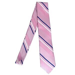 JOS A BANK Silk Tie Pink Blue Stripe Traveler Stain Resistant Necktie Preppy EUC